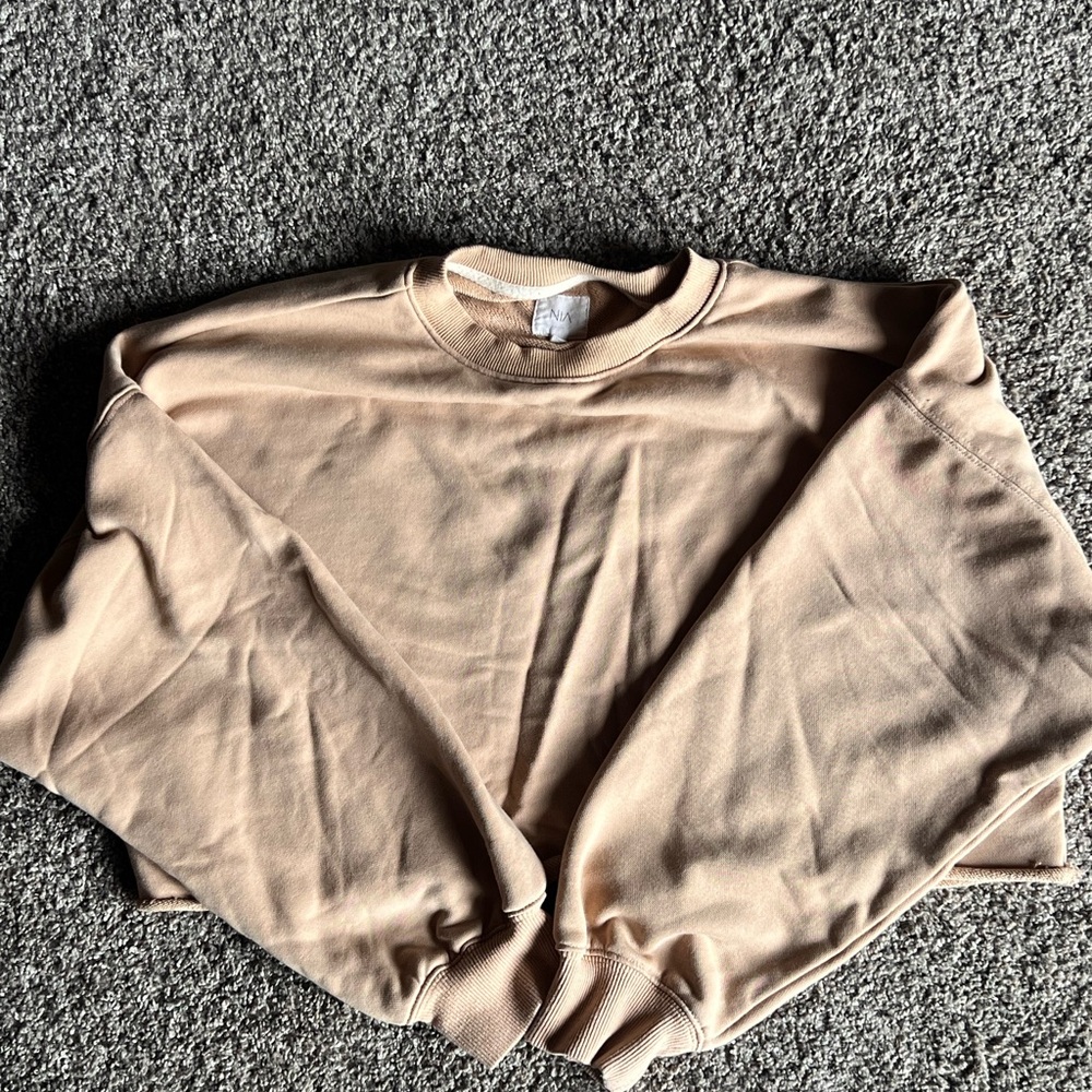 Cropped Neutral Tan Crewneck Sweatshirt